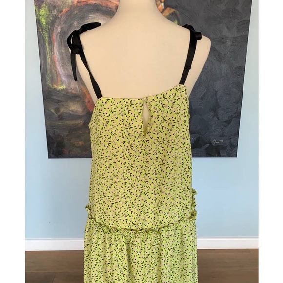 NWT Topshop Yellow and Black Floral Print Drop Waist Midi Dress size 8 - Picture 6 of 8